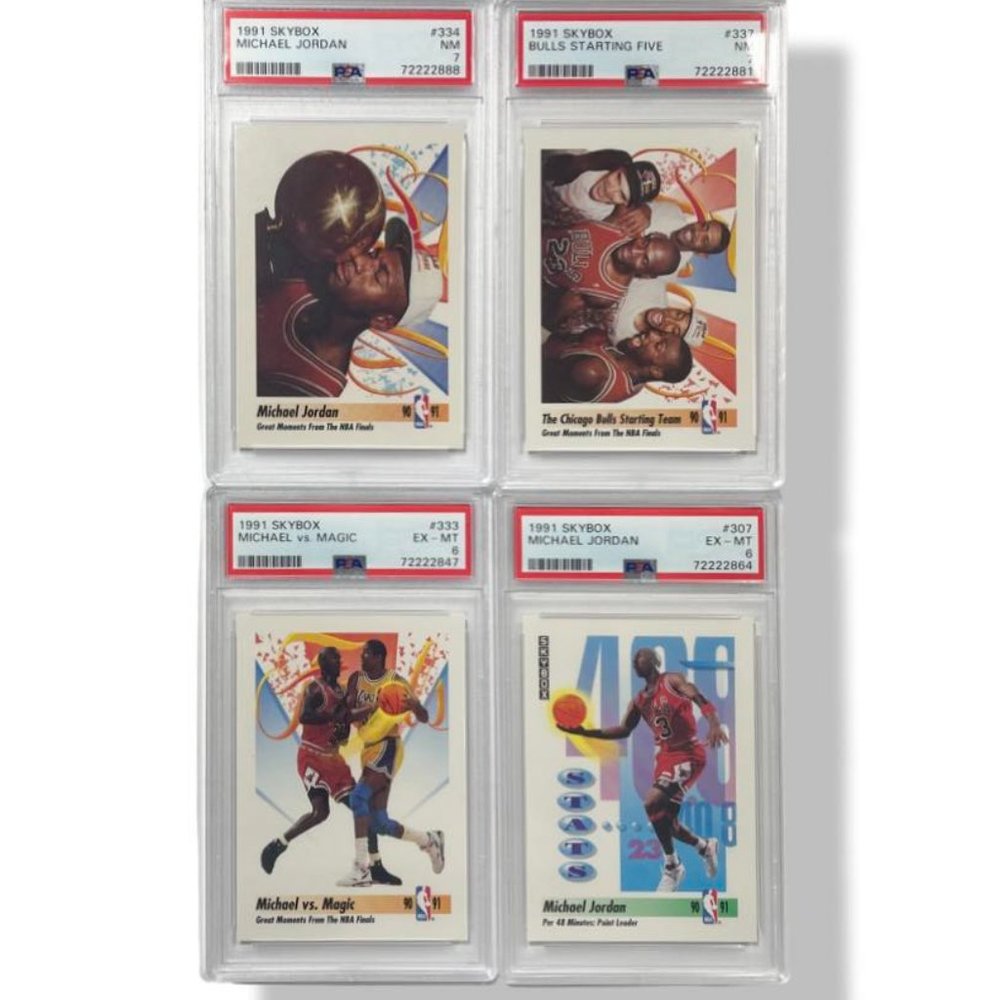 Lot of 4 1991  Michael Jordan Skybox (2) PSA 7 Ex-Mt and (2) PSA 6 NM